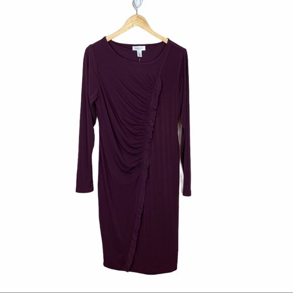 Motherhood Maternity Ruched Burgundy Knee Length Long Sleeve Dress Size Large - Picture 3 of 7
